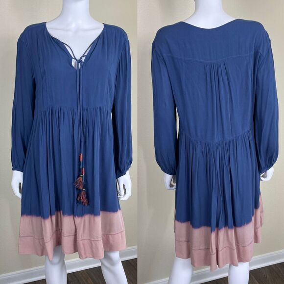 Holding Horses Women's Size 6 Dip Dye Ombre Pullover Tassel Mini Dress Peasant - Picture 1 of 15